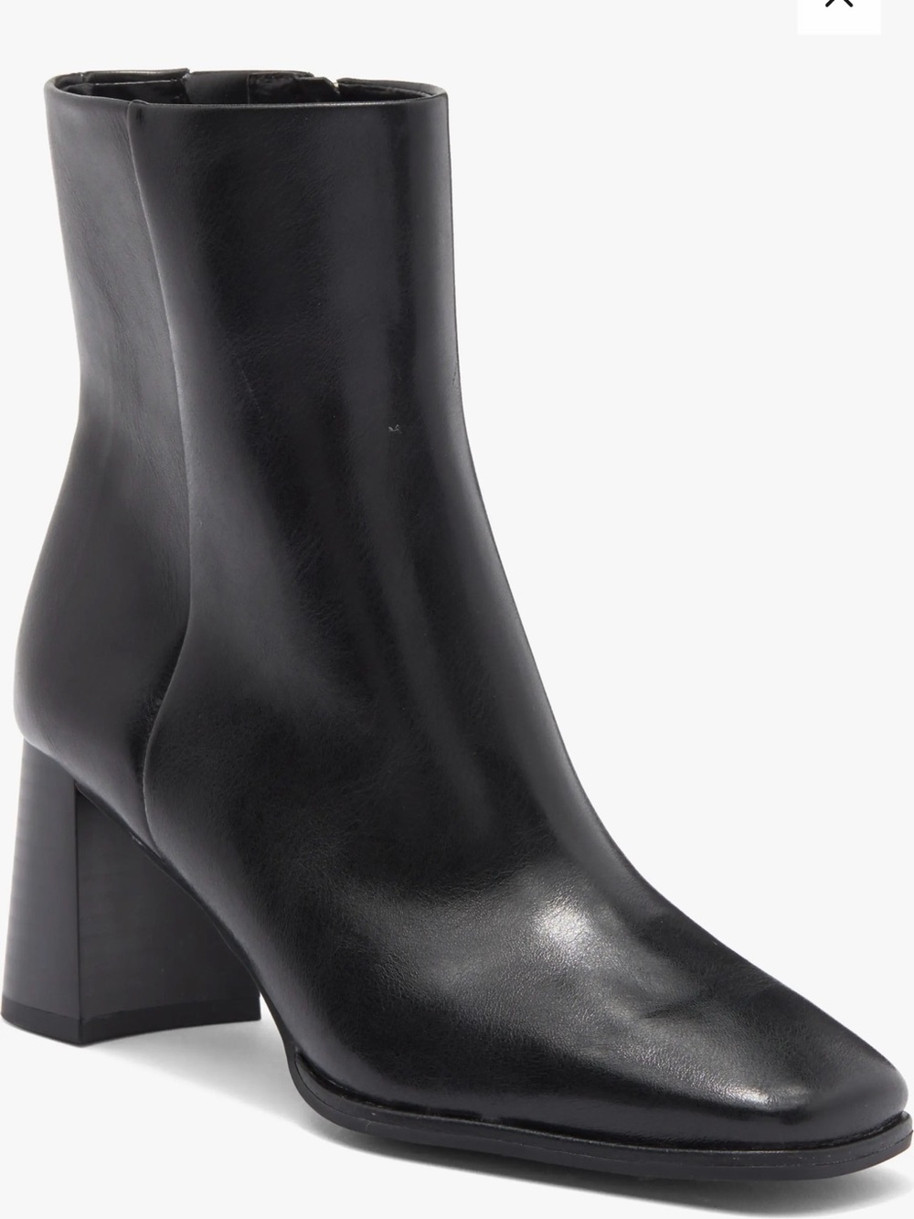 Women's Black Leather like Block Heel Ankle Boot